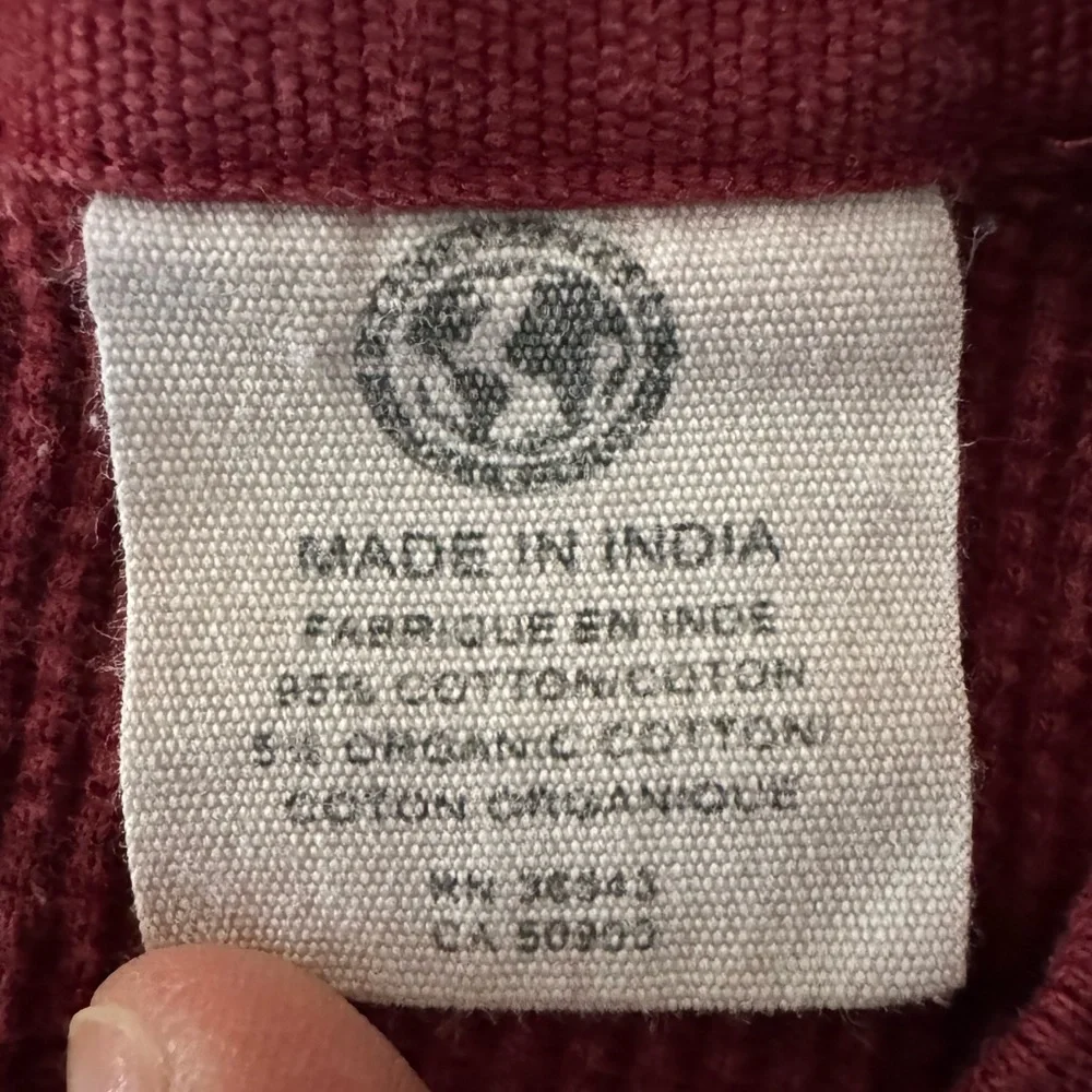 Timberland Waffle Knit Long Sleeve Crewneck Shirt Winter Layer Burgundy Size XXL